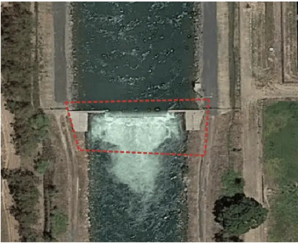 An example of a viable drop location in an irrigation canal.