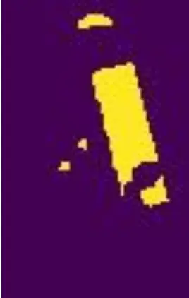 An NDWI mask for a bounding box. Water is marked in yellow.