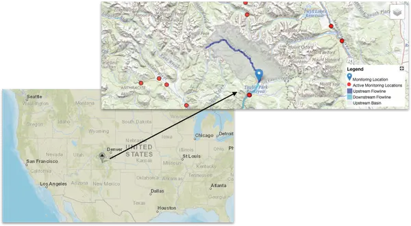 Location map of USGS gauge and forecast basin at Taylor Park, CO; Map credit: USGS 