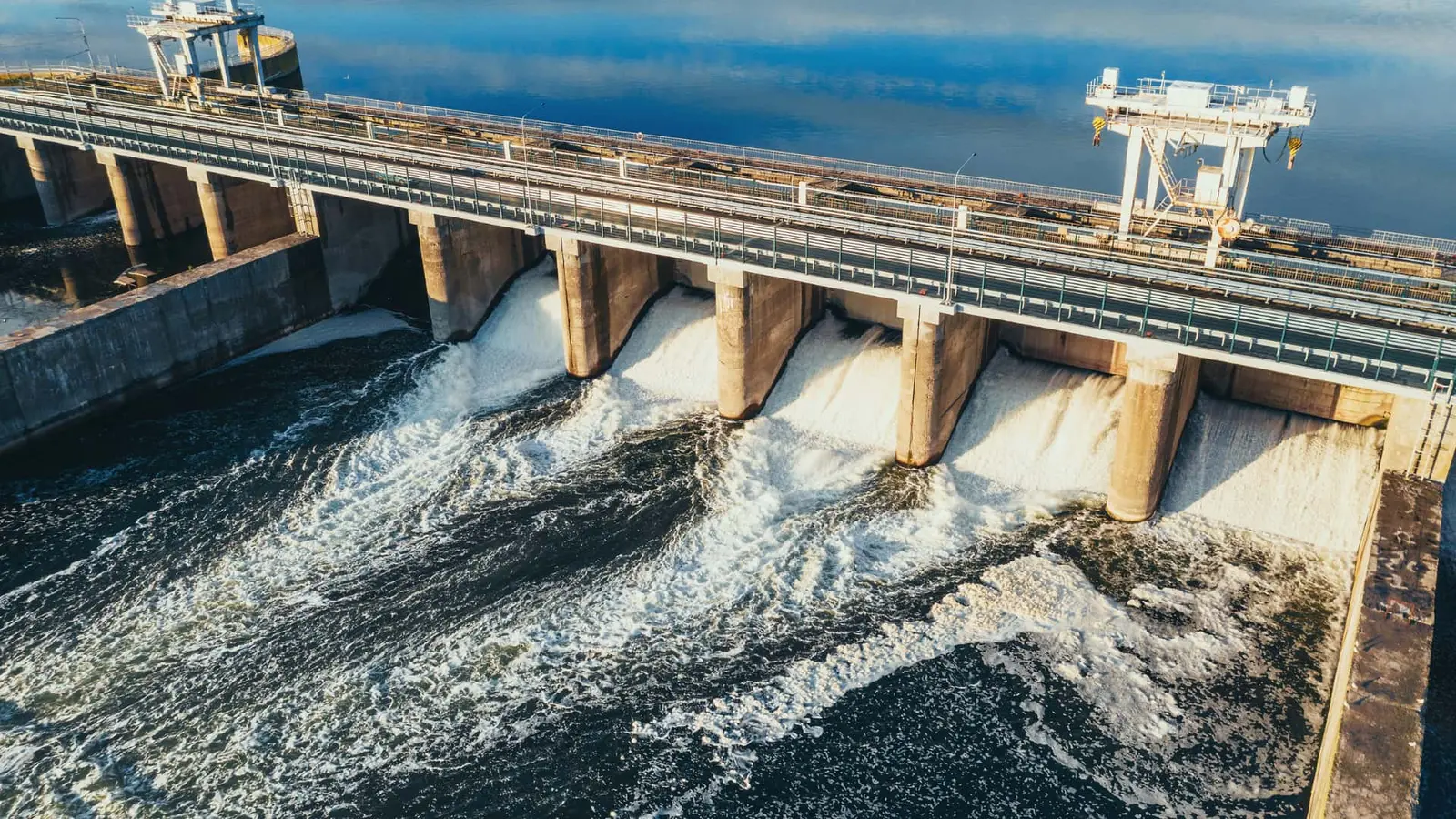 Aerial view of a dam releasing water