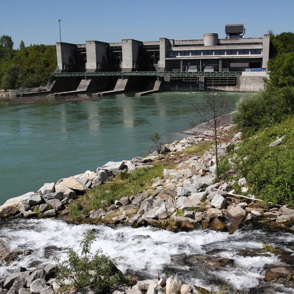 Hydropower dam releasing water downstream