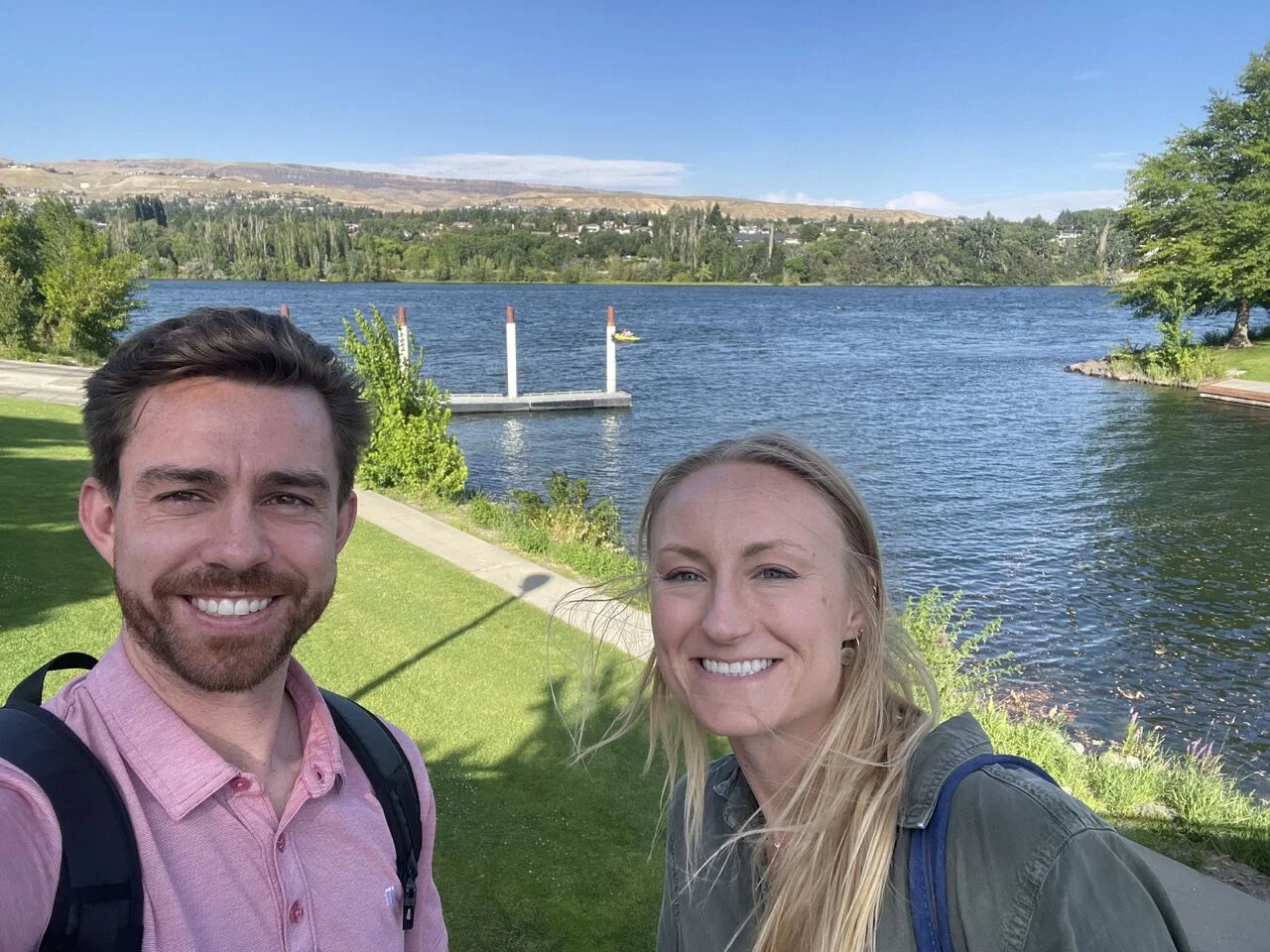 HydroForecast team members beside a river in Wenatchee, WA during the Mid-C Seminar